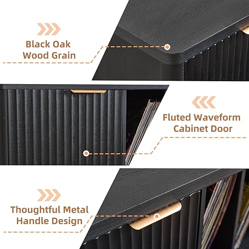 Miniatura 7 de LEYAOYAO Soporte grande para tocadiscos con almacenamiento de vinilo de hasta 450 álbumes, gabinete de almacenamiento de discos bohemio acanalado de