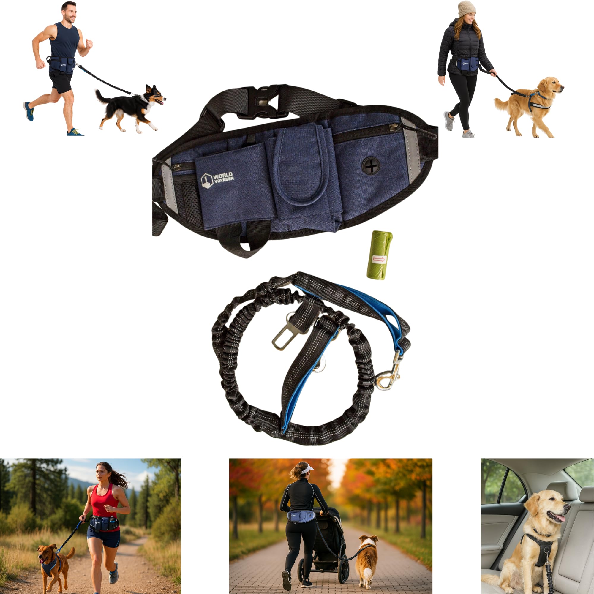 Cinturón para correr con accesorio de correa para perro, equipo de correr manos libres