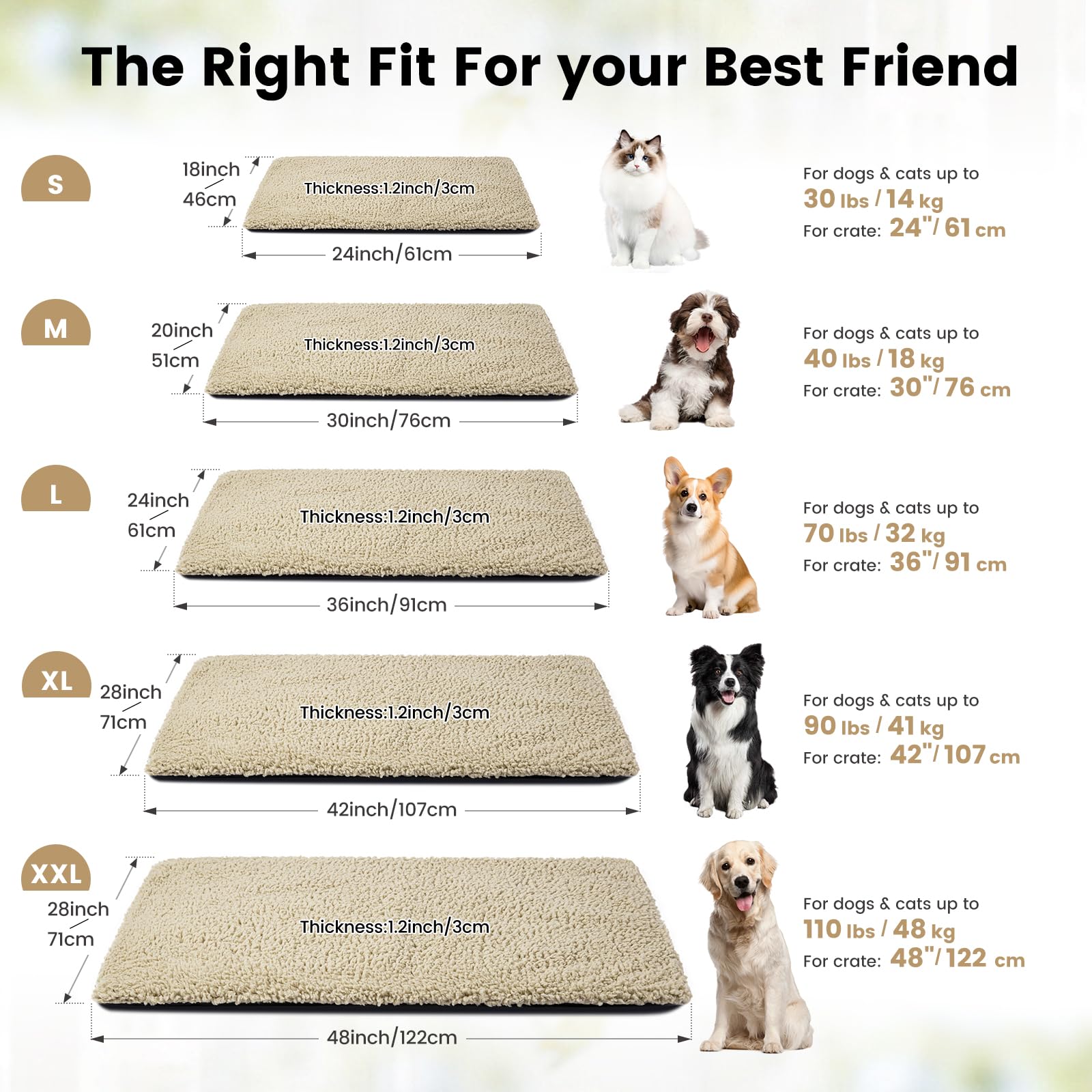 Miguel selbstheizendes Hundebett, 91 x 61 cm, selbstwärmende Hundematte mit abnehmbarem, waschbarem Bezug für kleine und mittlere Hunde (Hellbraun, L)