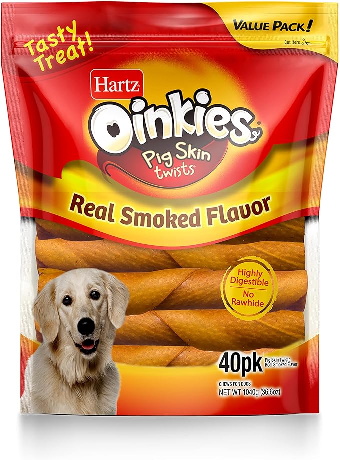 Hartz Oinkies Dog Treats Original 5" Pig Skin Twists with