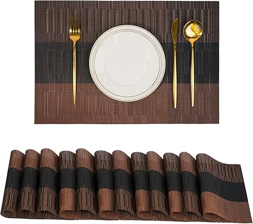 Miniatura 26 de Juego de 8 manteles individuales, antideslizantes, tejido de PVC, fáciles de limpiar, resistentes al calor, para cocina, comedor, decoración Caqui