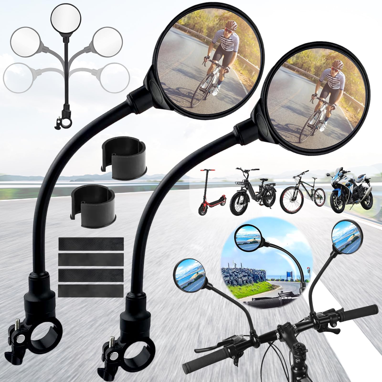 Rétroviseur Vélo 2 Pièces - Miroir Guidon Réglable 360° | Sécurité VTT Route Vélo Électrique