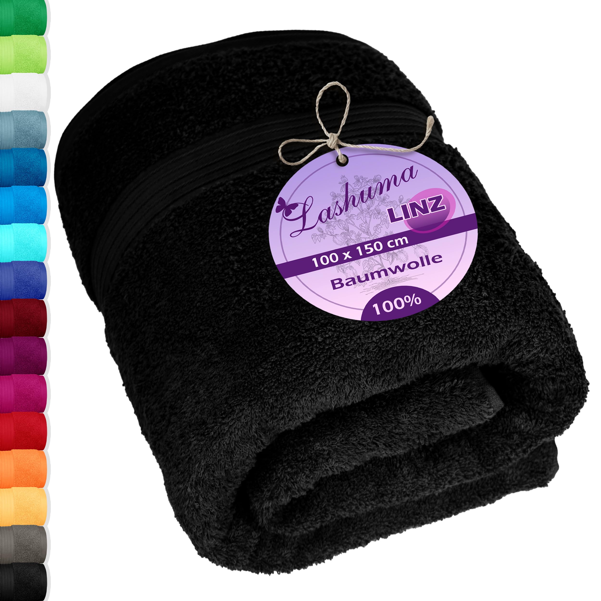 Lashuma bath towel black, Linz beach towel made of cotton, terry towel large 100x150 cm โ image 1
