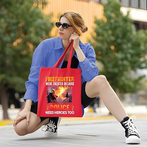 Miniatura 3 de Firefighters Created Because Police Need Heroes Too Funny Cops Fire Fighting Gift for Police Heroes Navy Black Multicolor Canvas Tote Bag