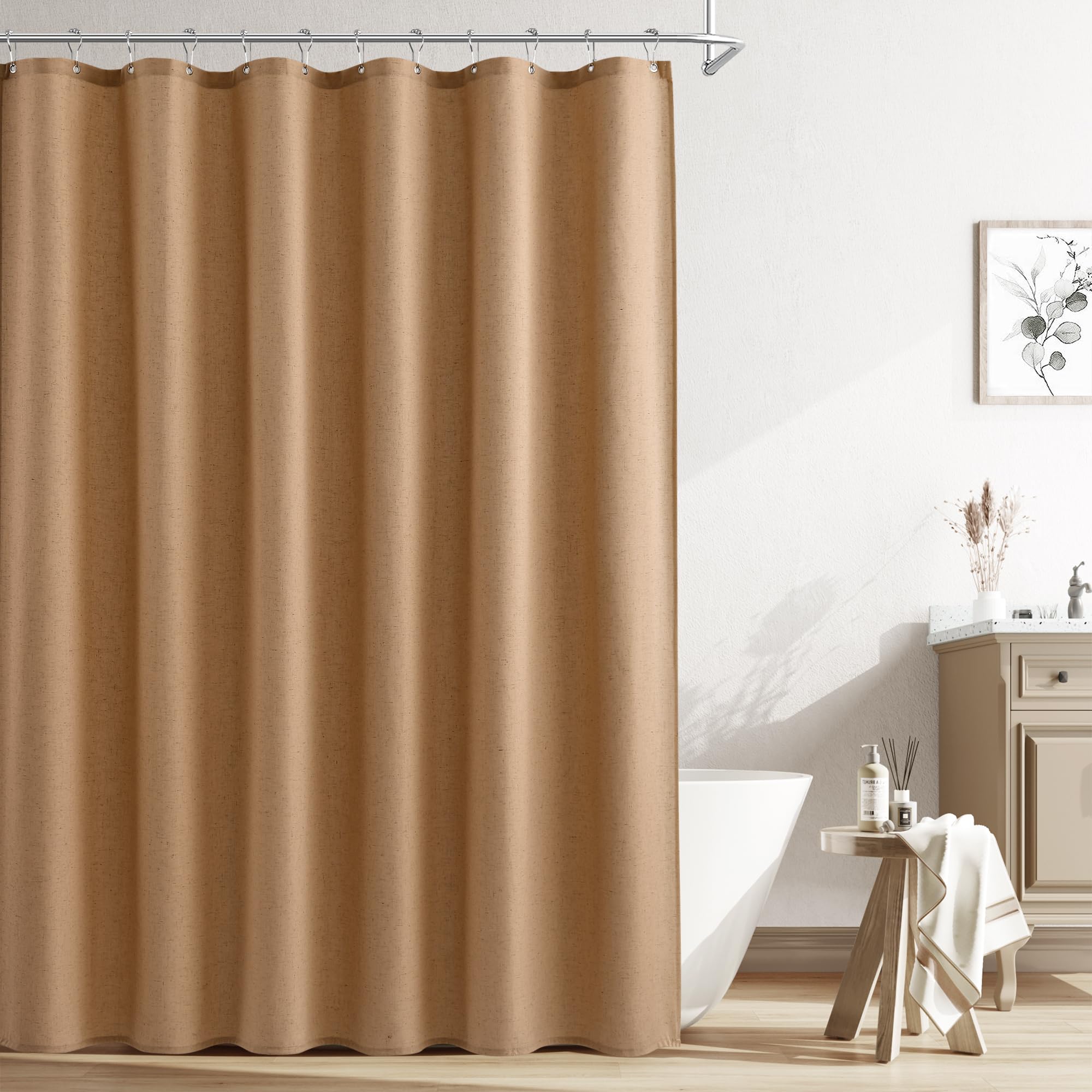 Naturoom Linen Shower Curtain 96 Inch Long for Bathroom Camel 1 Panel