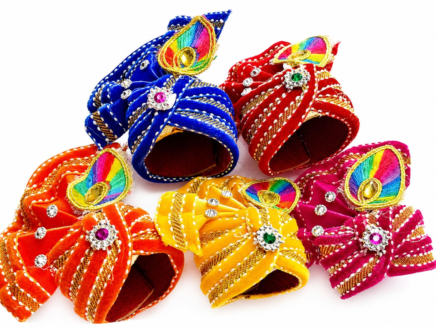 Laddu Gopal Mukut Pagdi No. 6 with Peacock Detailing | Velvet Fabric, Stone & Bead Work, Golden Lace Border, Janmashtami Shringar, Handcrafted Design-image-37