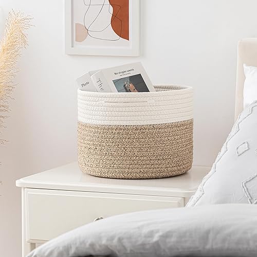 Miniatura 5 de UBBCARE Cesta pequeña para organizar, cesta redonda tejida con asas, cesta de almacenamiento pequeña para decoración, cesta de cuerda de algodón