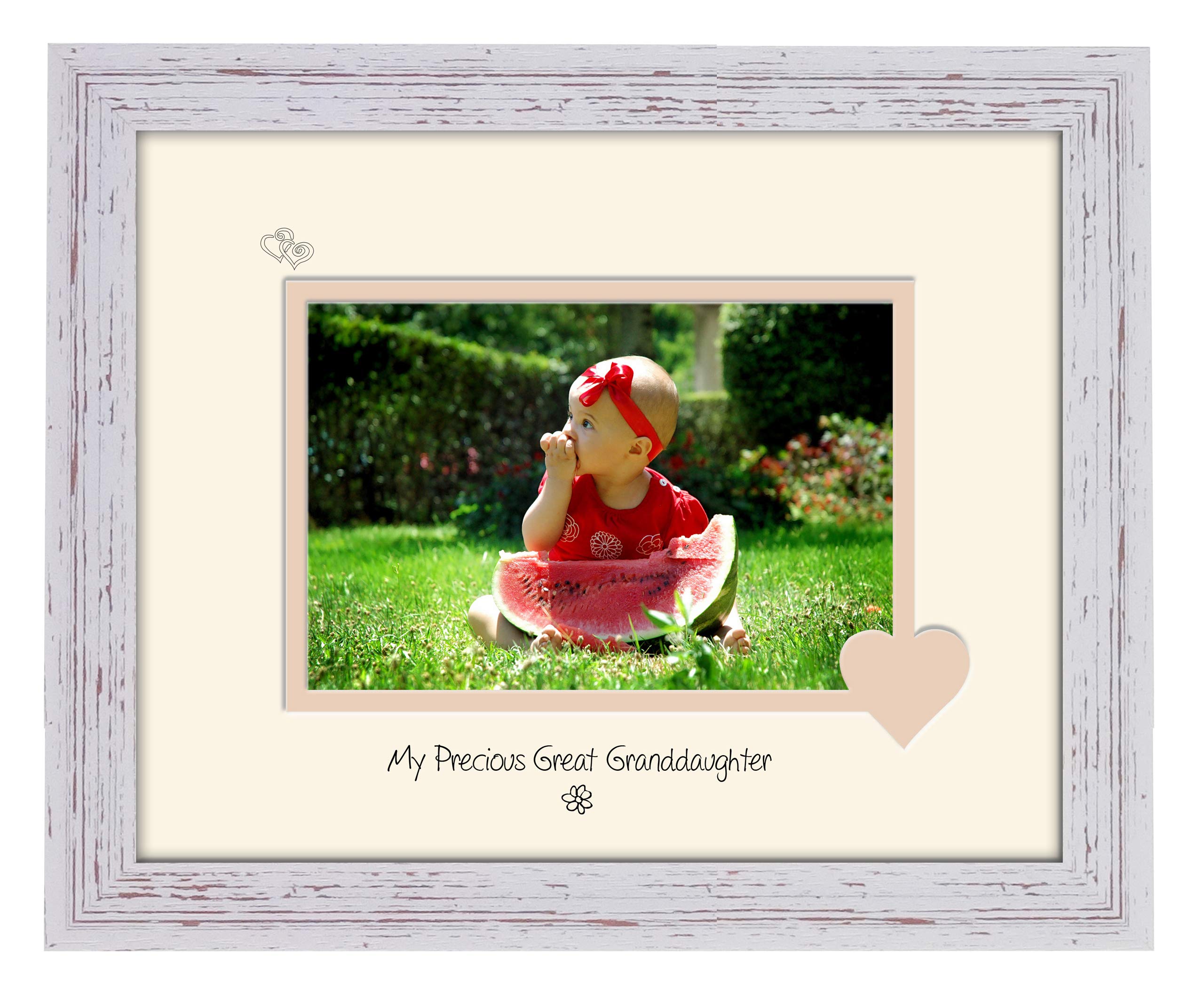 Photos in a Word Great Granddaughter Photo Frame My Precious Double Mounted Quality Gift 778F (Shabby Chic Frame Cream Mount Beige Inside)