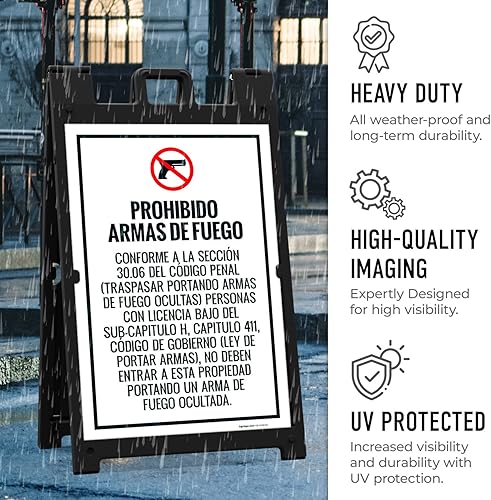 Miniatura 6 de Handguns Prohibited Pursuant To Section 3006 Penal Code Spanish Sidewalk Sign Kit 24x36 Inches With A Frame Stand Made in USA by Sigo Signs