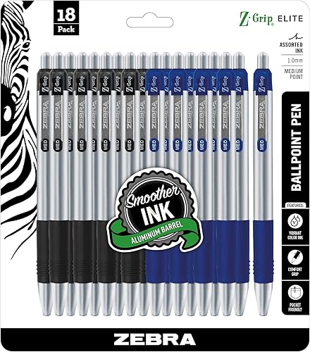 Miniatura 1 de Zebra Pen Z-Grip Elite - Bolígrafo retráctil, barril de metal, punta media, 0.039 in, tinta negraazul, paquete de 18, 27678