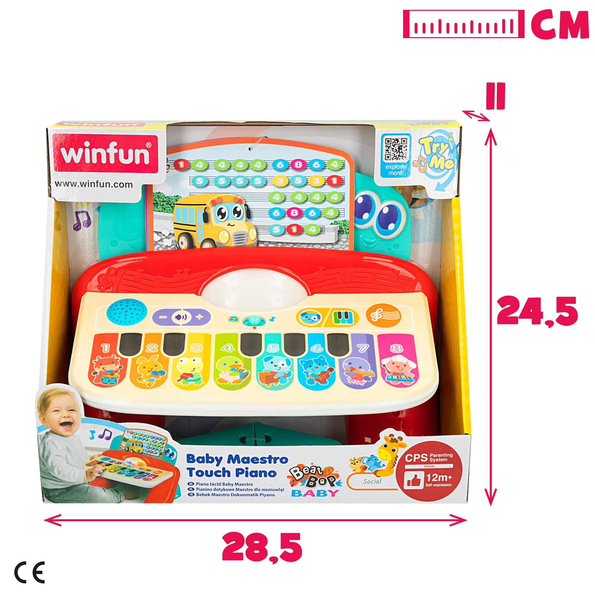 Winfun Pianino dla dzieci, Zabawki z muzyką dla dzieci, Zawiera nuty, Światło i dźwięk, Przyciski dotykowe, Zabawka muzyczna, Prezenty dla dziecka 1 rok, 47258