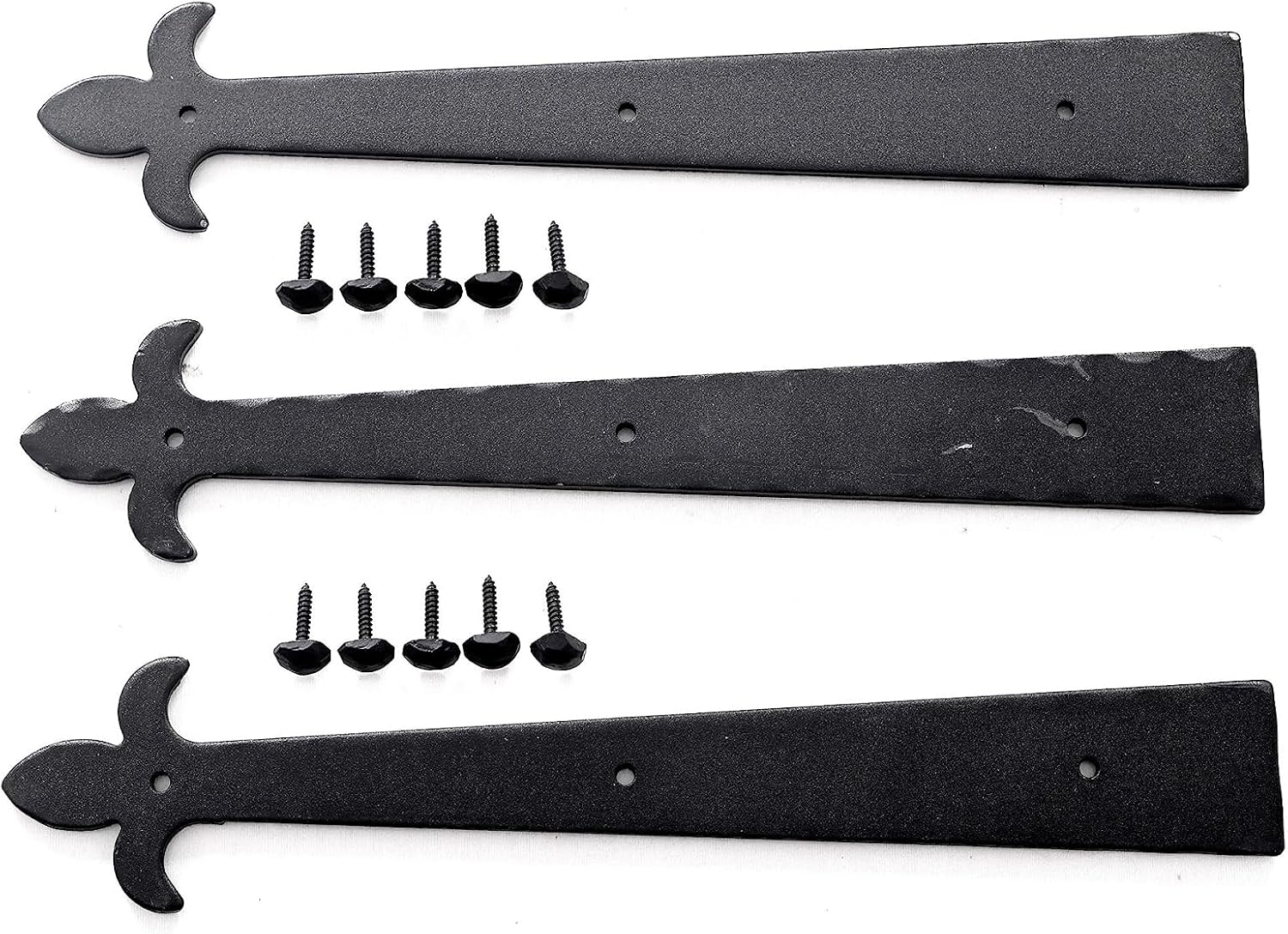 The Rustic Express - Screw Mounted Iron Straps - 14 x 2 x 3 - Pack of 3 - Decorative Straps for Fiberglass, Metal, Wooden Doors and Garage Doors (Black)