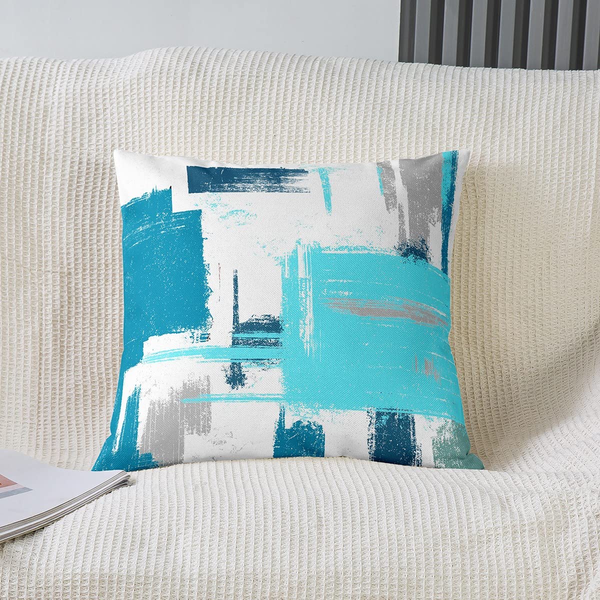 Abstract Throw Pillow Covers for Couch Sofa Bed, Set of 2 Modern Abstract Art Decorative Pillows Cushion Covers, Teal Blue White Pillow Inserts Not Included, 50x50cm