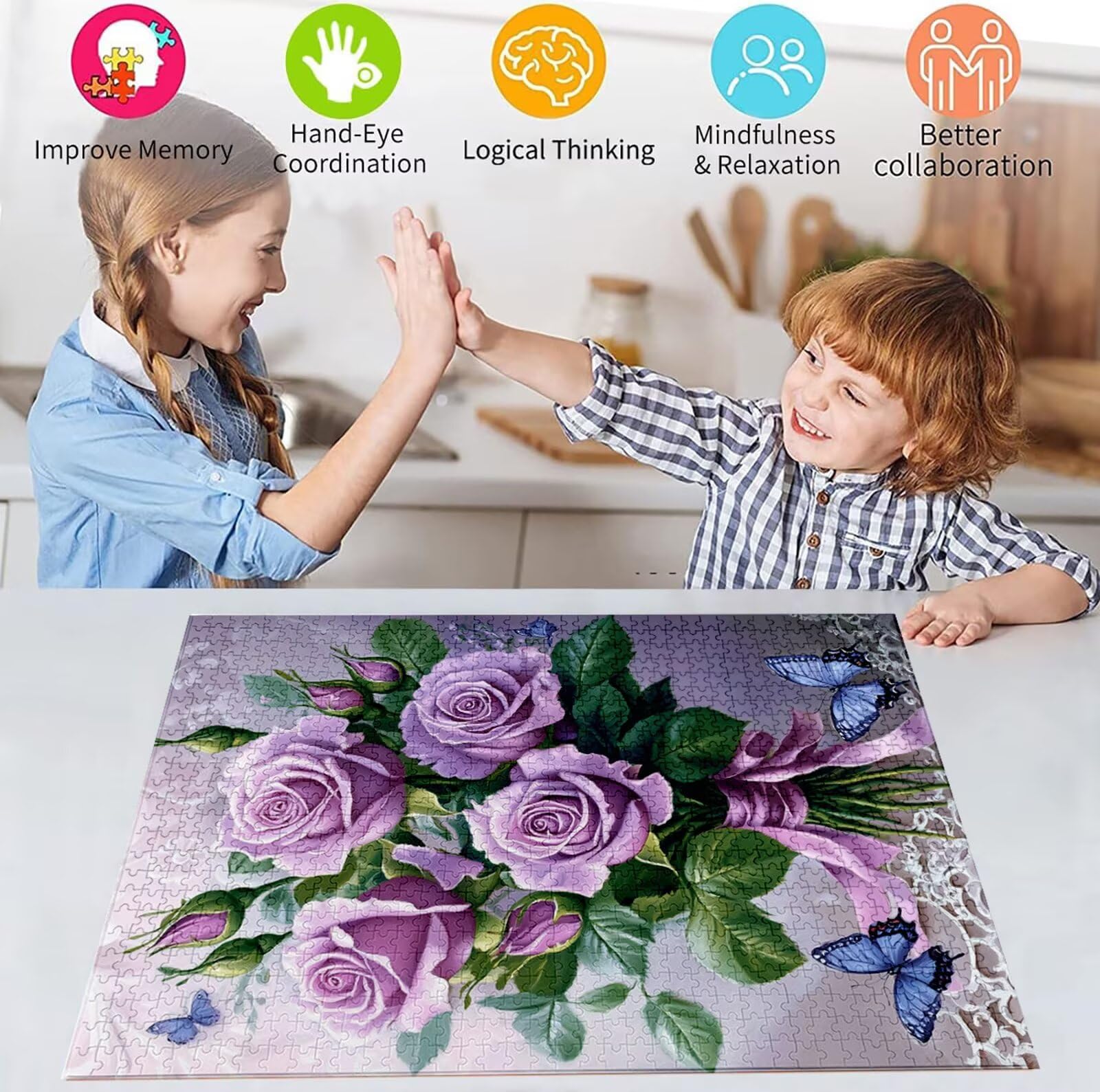 Puzzle 5000 Pezzi, 3 4 5 Anni Puzzle Rosa 6 7 8 Anni Giochi Educativi Sostenibili Con Motivi Per Adulti Da Gioco in Legno Di Alta Qualità Jigsaw Fiore per Gioco Familiare, 2026 Regalo Natale H-7748