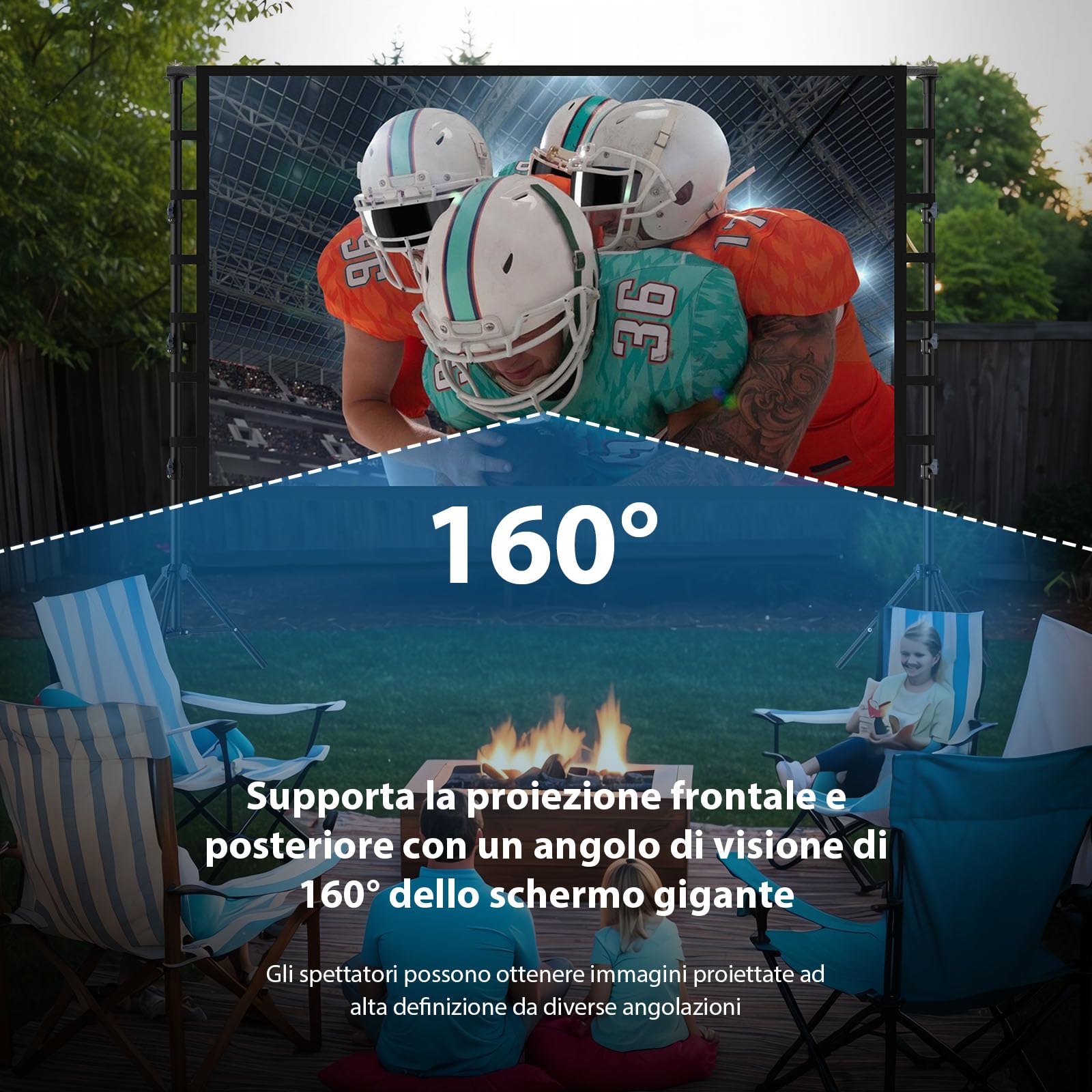 Schermo per Proiettore 180” Pollici con Treppiedi, LEORFI Schermo di Proiezione Supporta 4K Full HD 16:9, Schermo Portatile Pieghevole, Altezza Regolabile, Campeggio All'aperto e Teatro Domestico