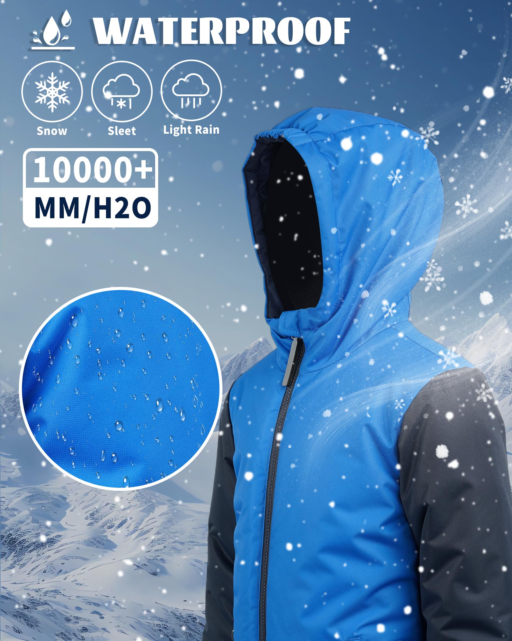 Owntop Schneeanzug Kinder Unisex, Schneeoverall Mädchen Jungen, Winddicht Wasserdicht Skianzug mit Kapuze Reißverschluss 98-122