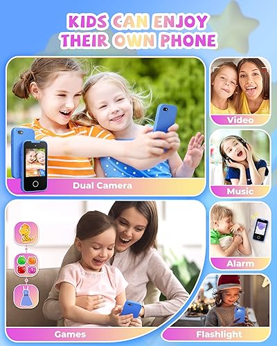 Miniatura 5 de Teléfono falso de juguete para niños, juguetes y regalos para niños de 3, 4, 5, 6, 7, 8 años, teléfono de juego de simulación con doble cámara,
