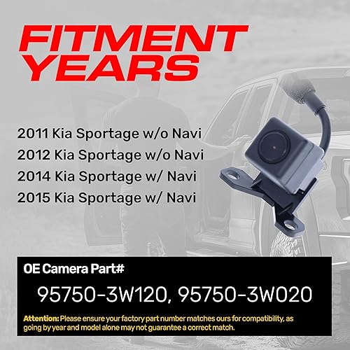 Miniatura 2 de Master Tailgaters Repuesto para Kia Sportage sin Navi (2011-2012), Sportage w/Navi (2014-2015) Cámara de respaldo OE Parte # 95750-3W120, 95750-3W020