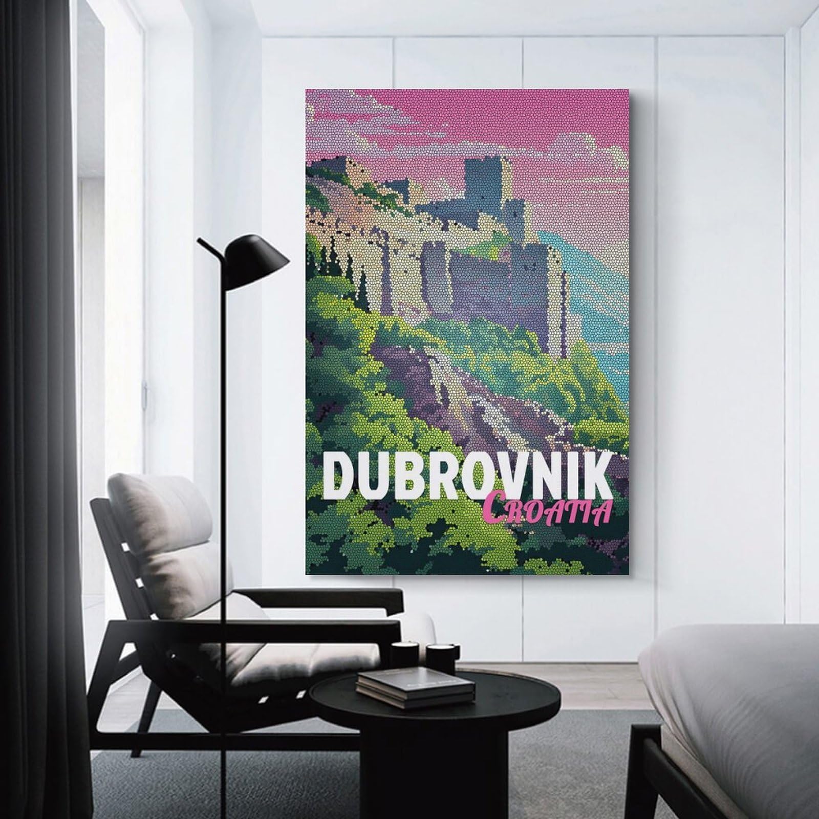 Junmoney Home Decor Wall Art Dubrovnik, Croatia Mosaic Travel, 24x36inch(60x90cm), for Flats, Guest Rooms Or Compact Rooms, Wall Decor with Flexible Room Appeal