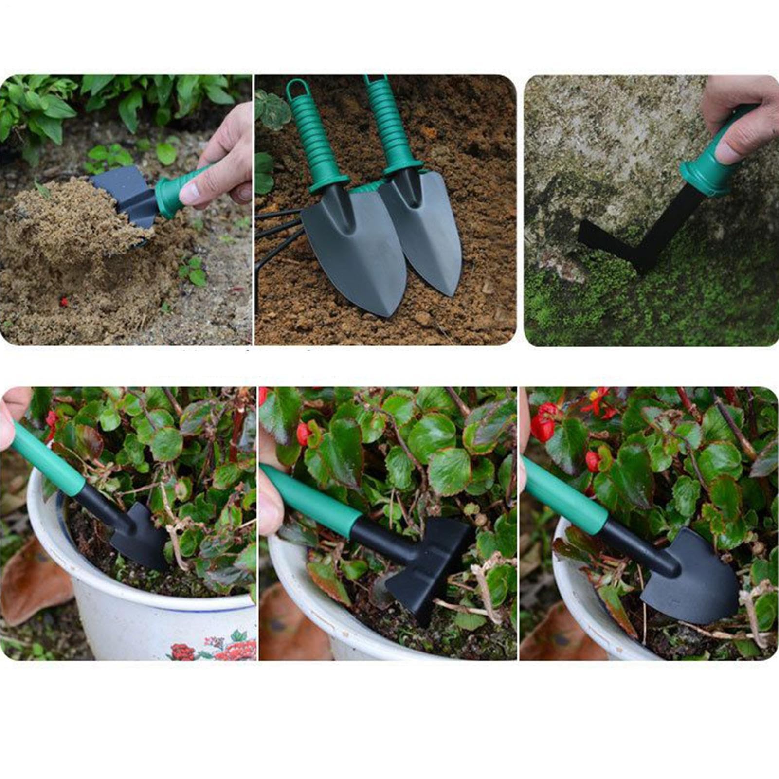 Kit per Giardinaggio Attrezzi Manuali Antiscivolo e Resistente per Piante | Set di Attrezzi da Giardino Ergonomici per Balconi Terrazze Viali e Percorsi