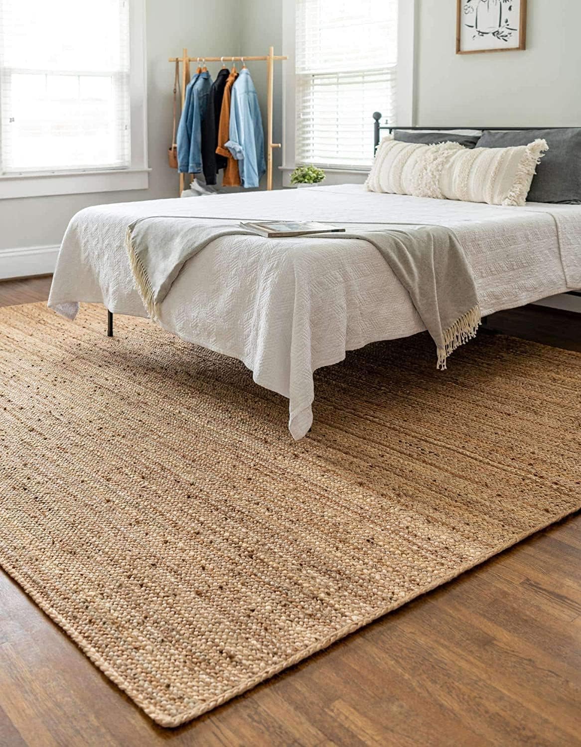 100% Jute Area Rug 8 x 10 Feet - Rectangle Natural Fibers - Braided Design Hand Woven Natural Carpet - Home Decor for Living Room Hallways Bedroom Farmhouse (Natural- 8'x10') Beige 8' x 10'