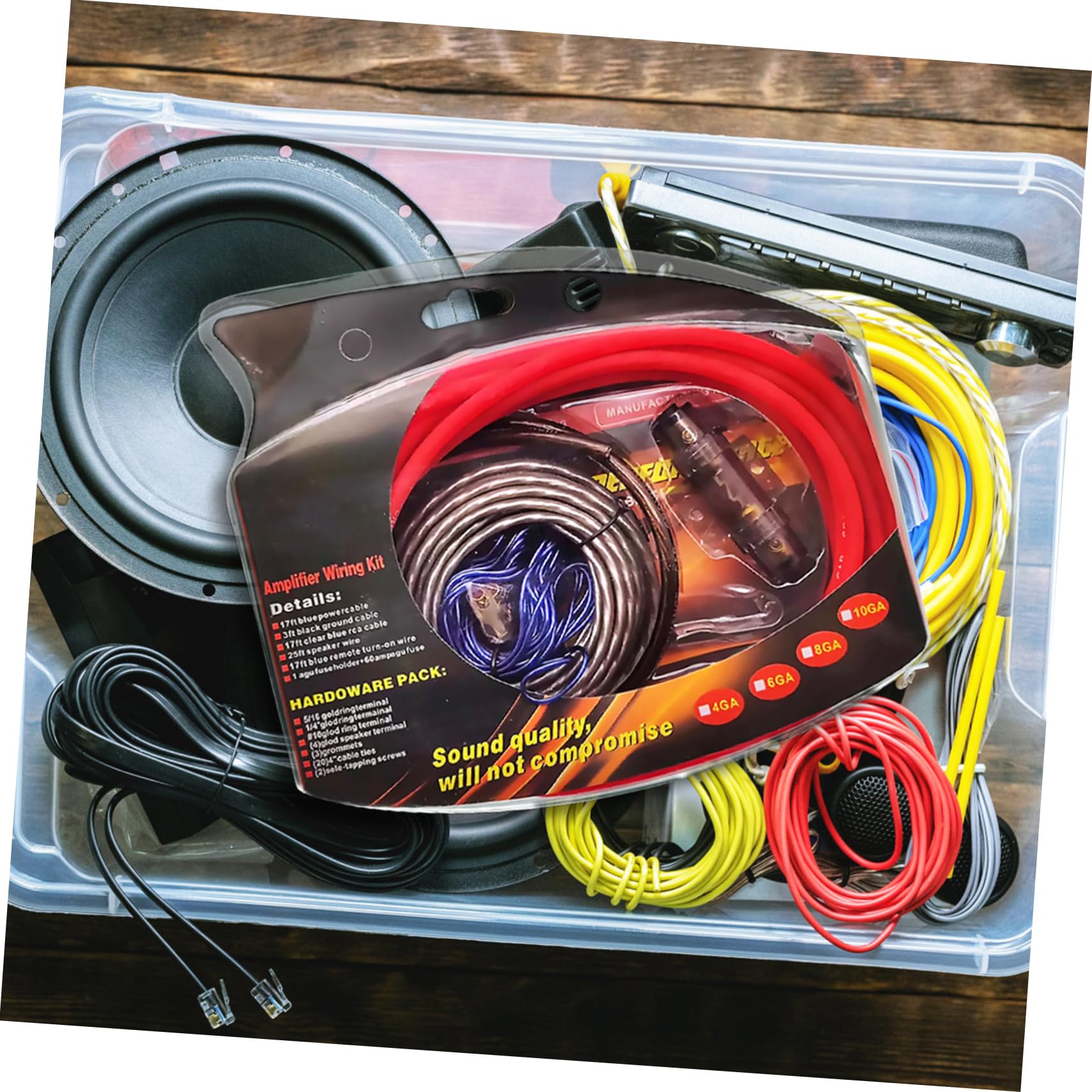 Kit de Câblage pour Amplificateur de Voiture 4 Gauge, Solution Complète D'installation pour Système Audio Auto, Porte-fusible, 1 Set