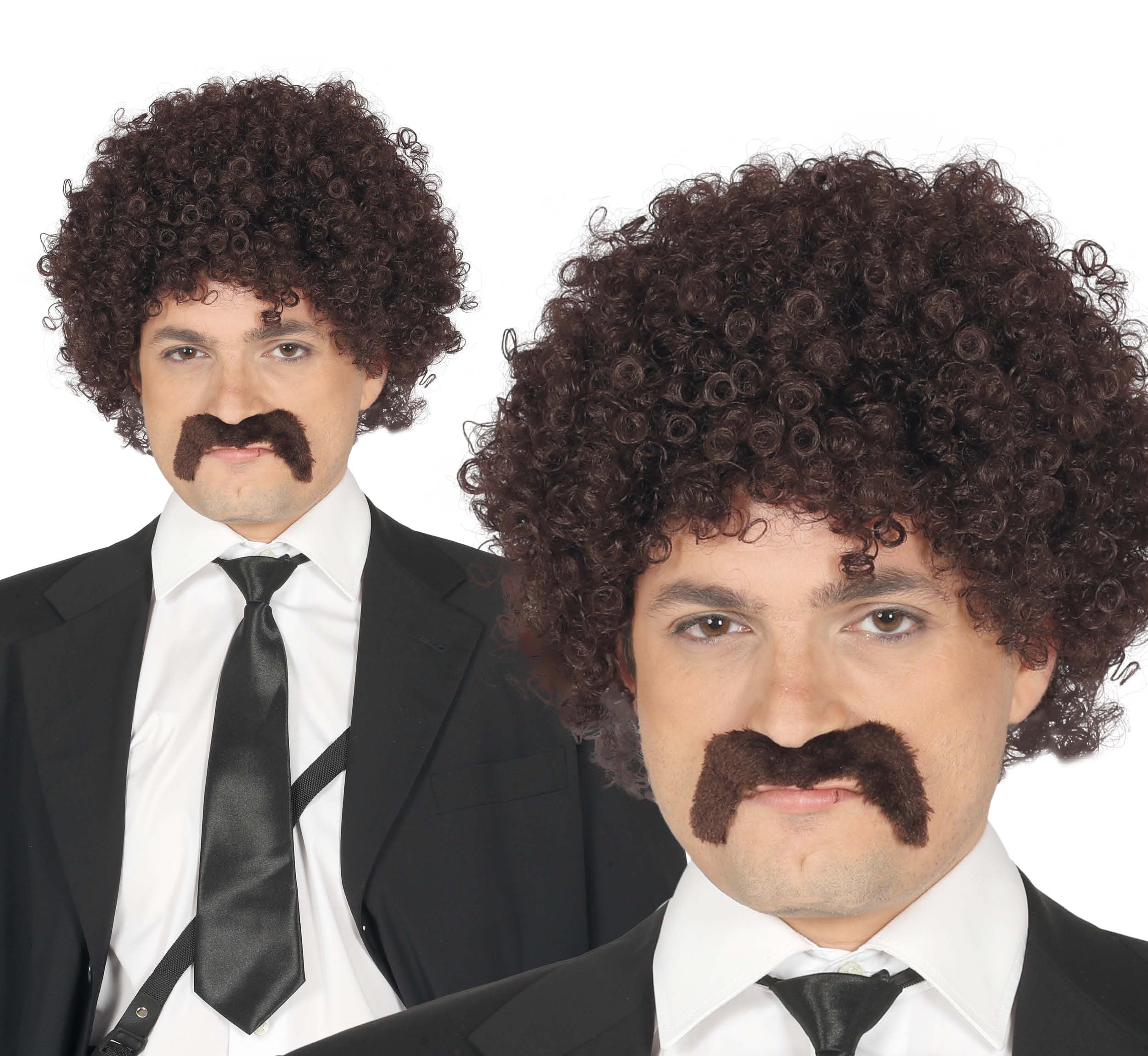 Guirca Wig and Mustache Curls Brown