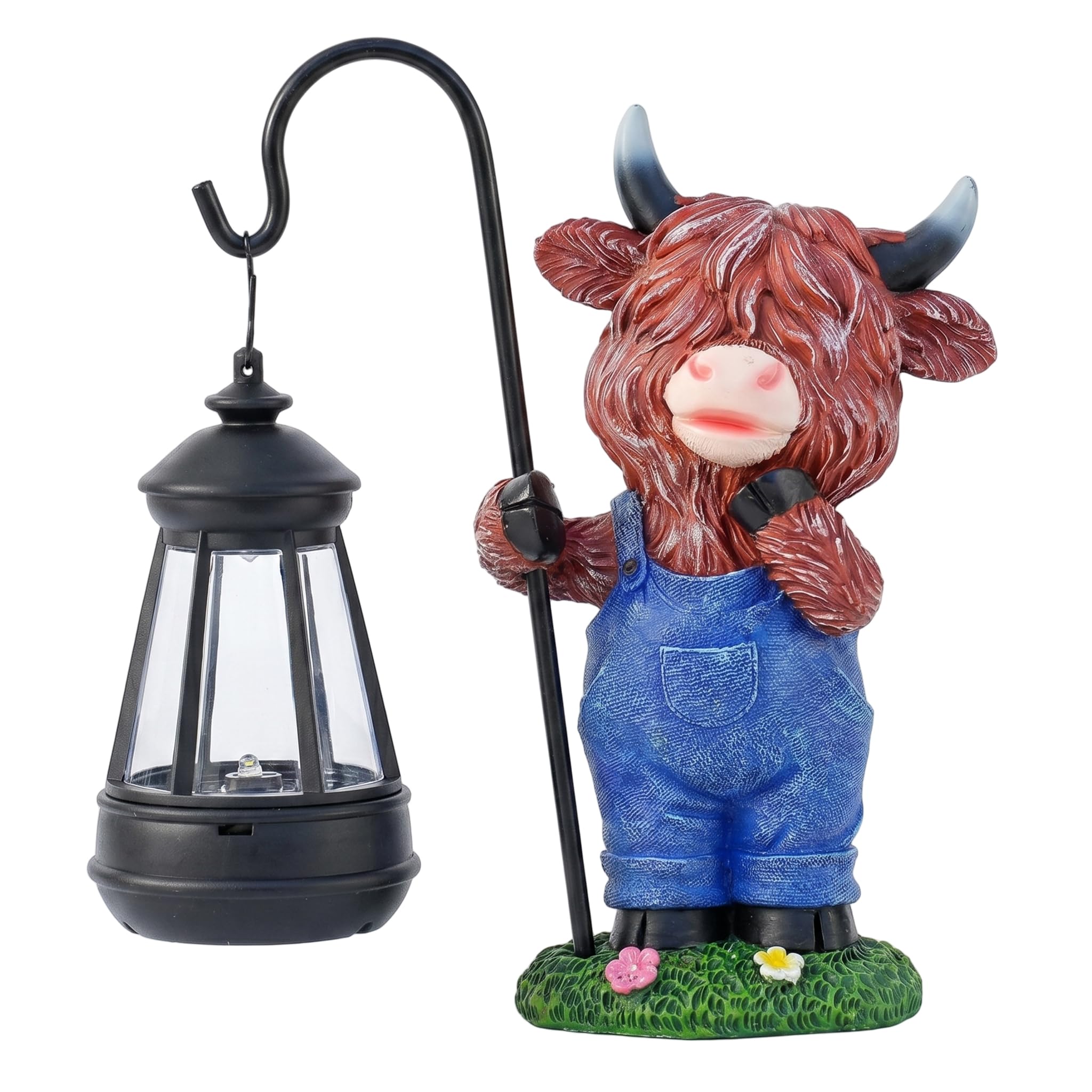 Elyebxj Highland Cow Outdoor Decor Solar Led Lantern Garden Statues Resin Solar-Powered Yard Decor