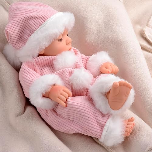 Miniatura 3 de LOWGAL Muñeca de bebé Reborn de 10 pulgadas, pequeña y suave, con sombrero rosa y overol lavable, extraíble para mayores de 3 años