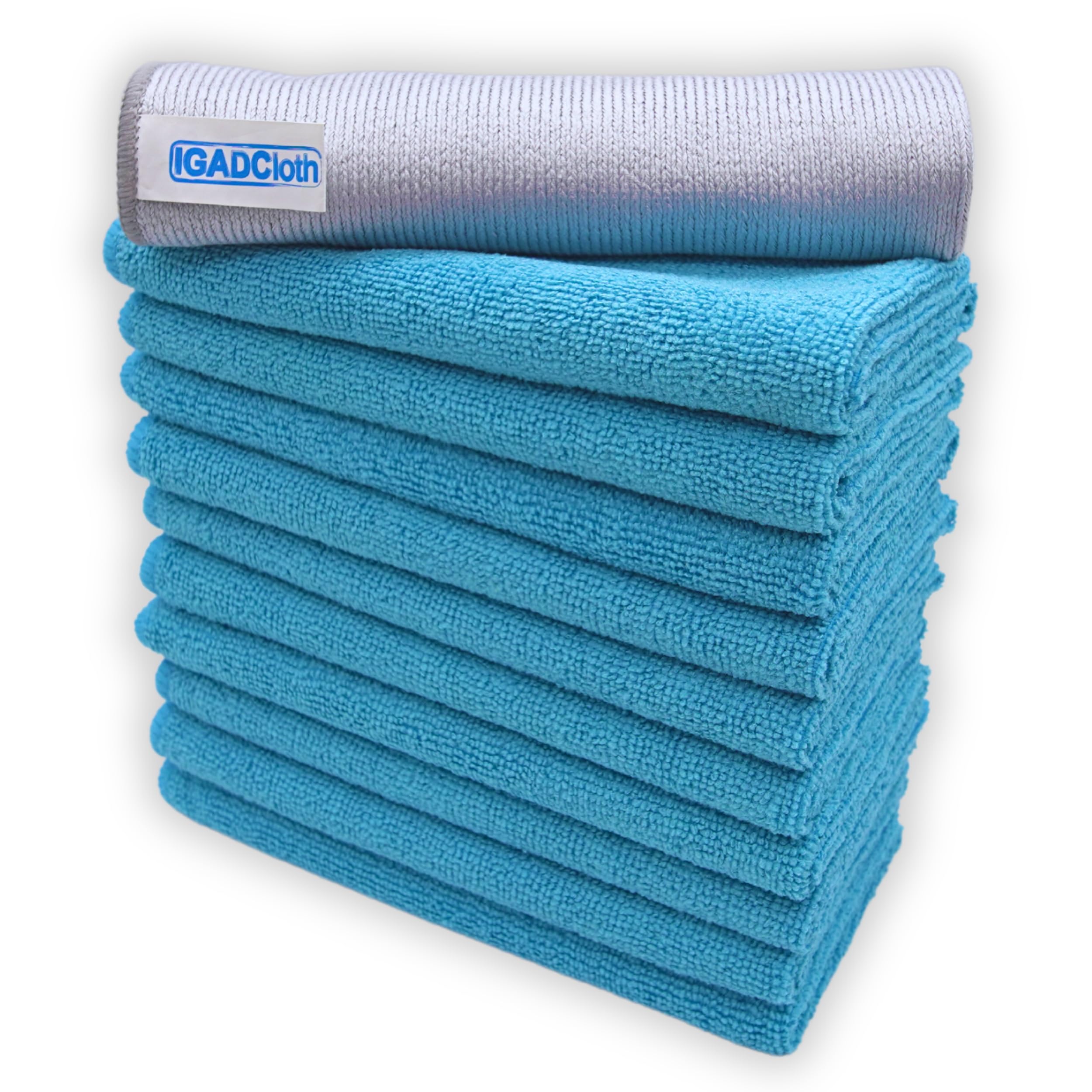IGAD IGADCloth 10 Blue Microfibre Cleaning Cloths+1 free glass cloth, 40x40cm, Durable Cleaning Cloths for a Pristine Clean, Ideal Microfiber Cloth for all Surfaces