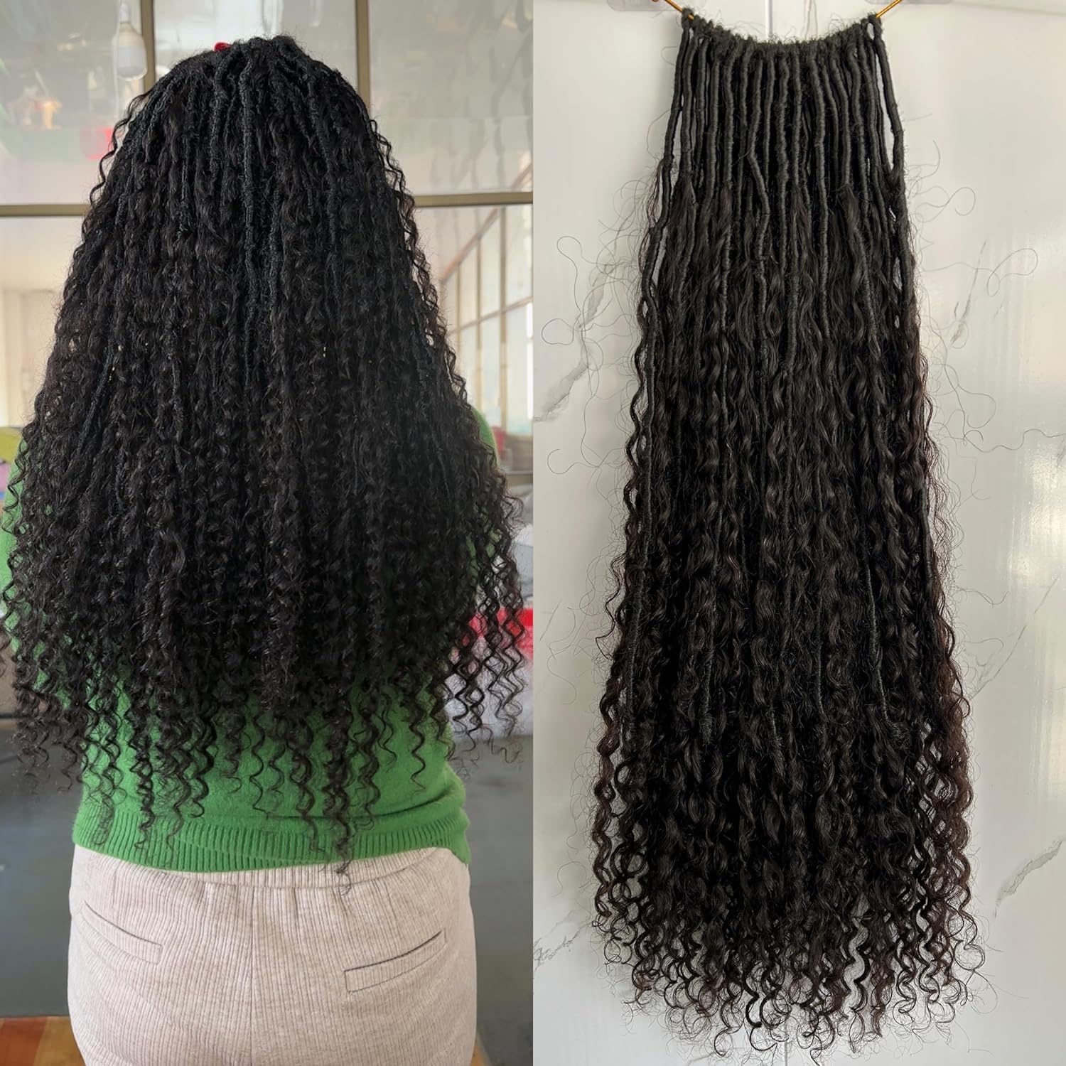FlowerSeason Pre Crochet Dreadlocks Braids Hair Pre Looped With Human Hair Curls Curly Ends Extensions For Black Women 25 Strands(22 inch)