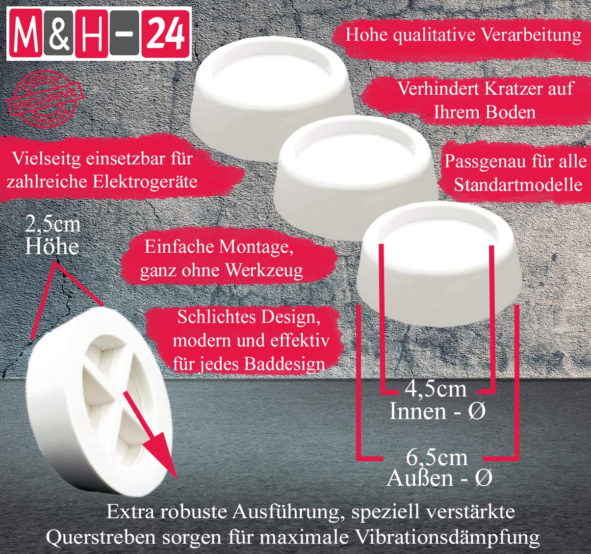 Amortyzator drgań amortyzator wibracji do pralek i suszarek – uniwersalne antywibracyjne część zamienna akcesoria do Bosch, Privileg, AEG, Siemens gumowe podkładki amortyzujące 4 sztuki, białe