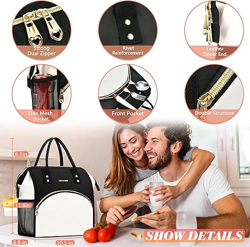 Miniatura 5 de Lonchera para mujer, reutilizable, aislada, regalo para amigas, grande, de gran apertura, resistente al agua, para adultos, para el trabajo, viajes,