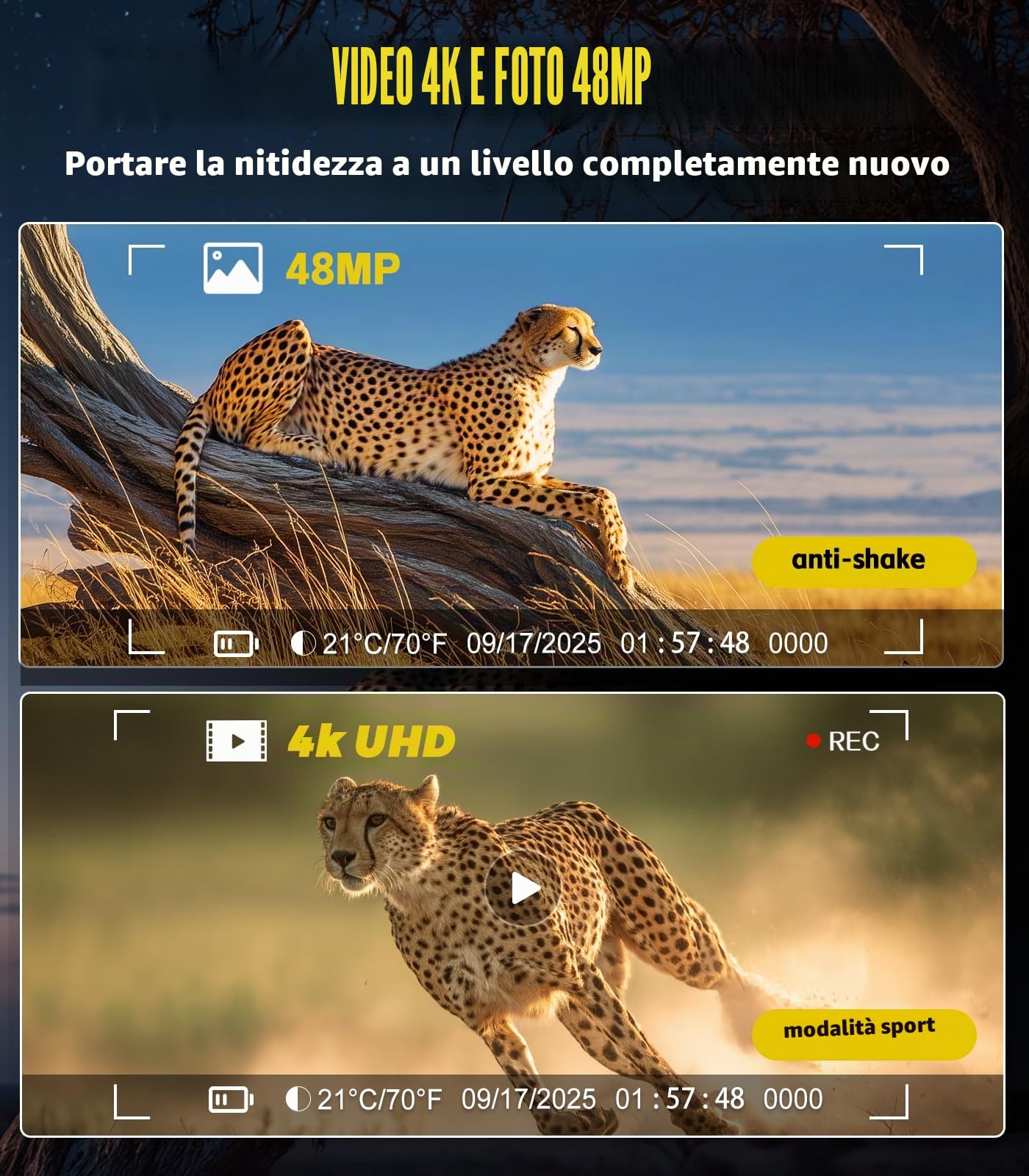 Dispositivo di visione notturna 4 K, 48 MP, 10000 mAh, ricaricabile, f/1,4, grande apertura a infrarossi, visione notturna, visione 500 m/1640 FT,8 X zoom digitale con scheda TF da 32 GB
