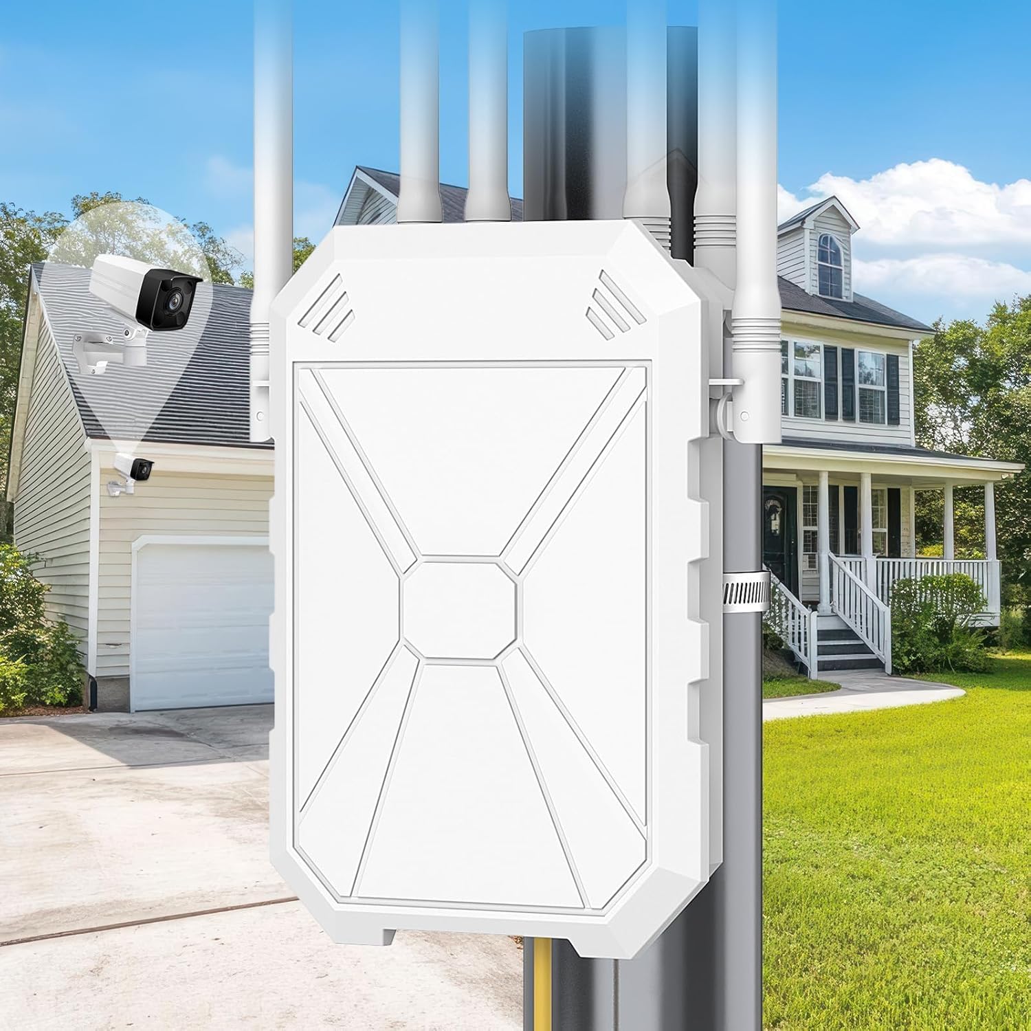 Photo 1 of INEAUTO AC1200 Outdoor WiFi Extender, 6 Antennas, IP65 Weatherproof