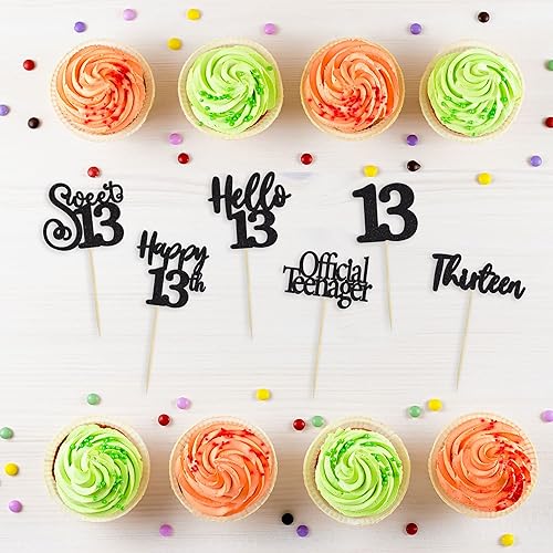 Miniatura 81 de 36 piezas de decoración para cupcakes de 10º cumpleaños con purpurina negra Hello 10 Ten Cupcake Picks Sweet 10 Double Digits Cake Decor for 10th