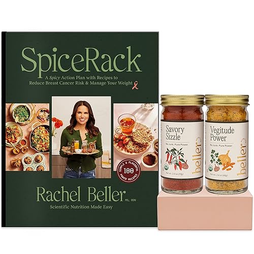Paquete de libros SpiceRack Plan de nutrición para reducir el riesgo de cáncer de mama y controlar su peso por Rachel Beller + 2 mezclas de especias