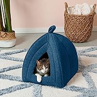 Vista 3 de Cama para mascotas Furhaven para gatos y perros pequeños - Tienda de campaña triangular tipo cueva de forro polar, plegable, para gatos, lavable