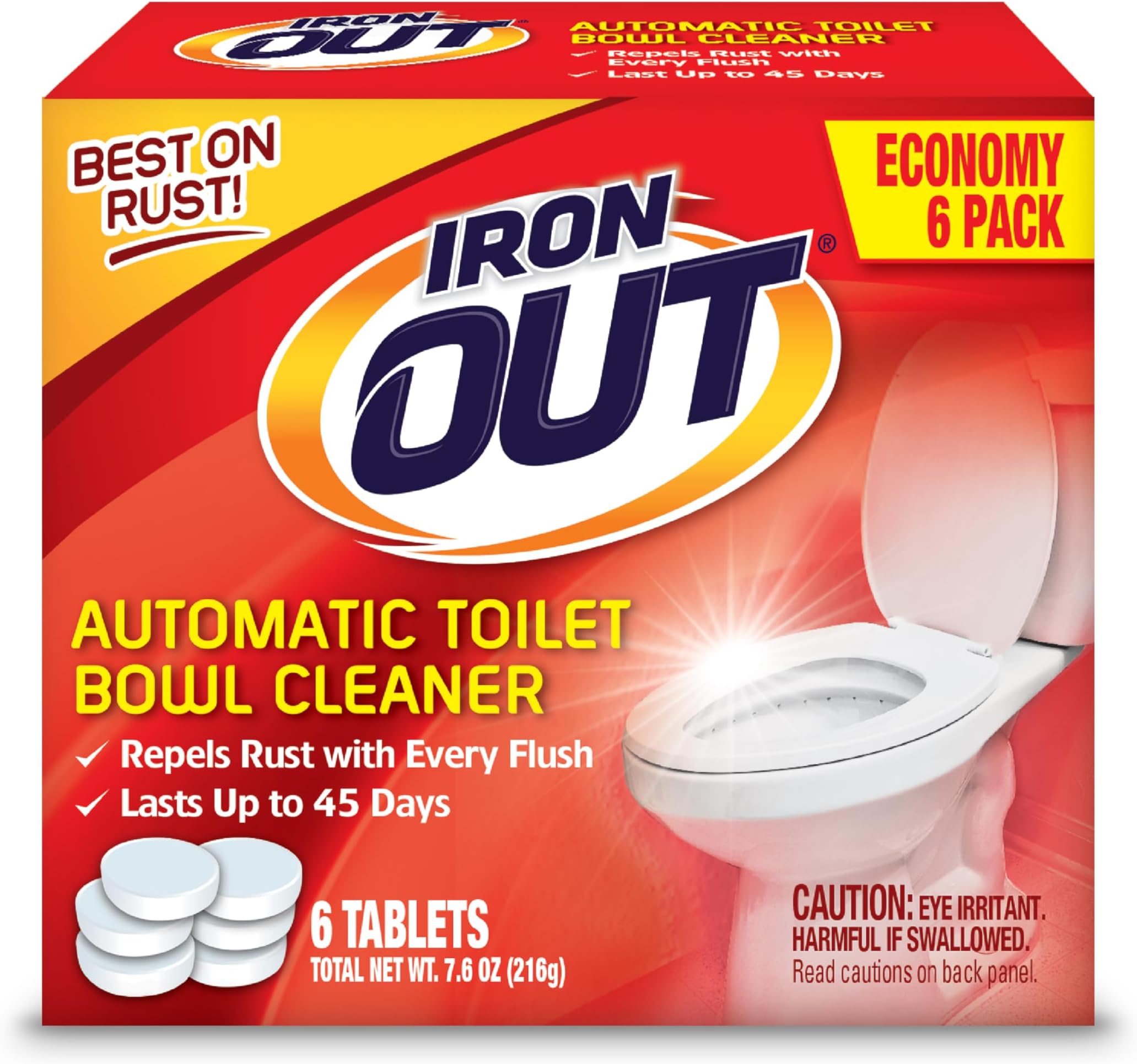 Automatic Toilet Bowl Cleaner Tablets, Helps Remove and Prevent Rust Stains with Every Flush, Lasts up to 45 Days, Made in the USA, 6 Tablets