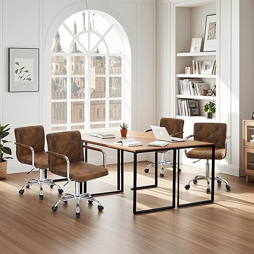 Miniatura 8 de VECELO Silla de trabajo con ruedas para escritorio de oficina en casa, altura ajustable con ruedas para estudiotarea, giratoria de 360, respaldo