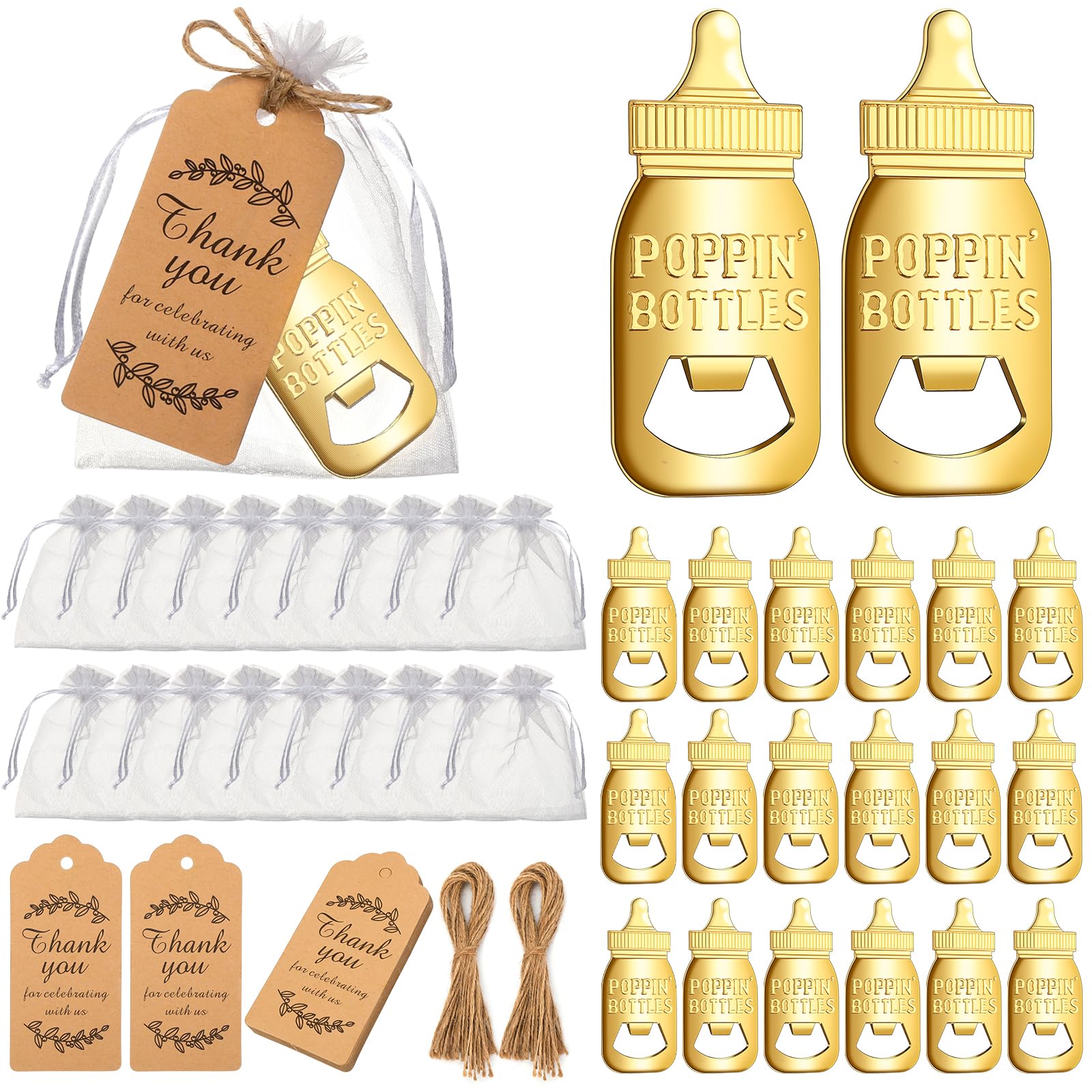 Décapsuleur de fête robuste lot de 60 avec étiquettes mariage chic