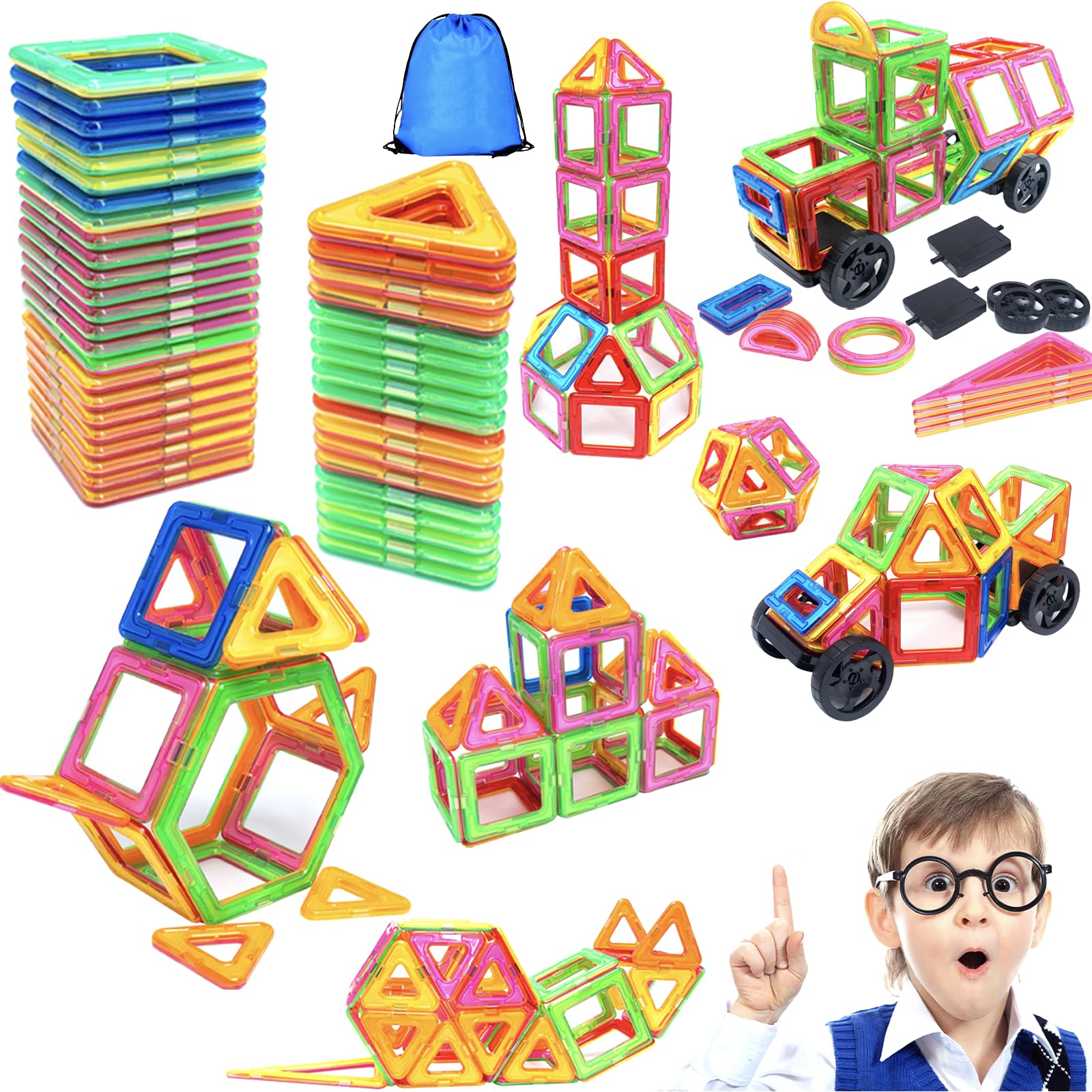 Kinyoda Bloques de Construcciones Magneticas,62 Pcs Juguetes de Bloques de Construcción Magnéticos 3D,Juguetes Educativos para Niños,Juego Imanes Montessori, Regalo para Niño Niña de 3+ Años