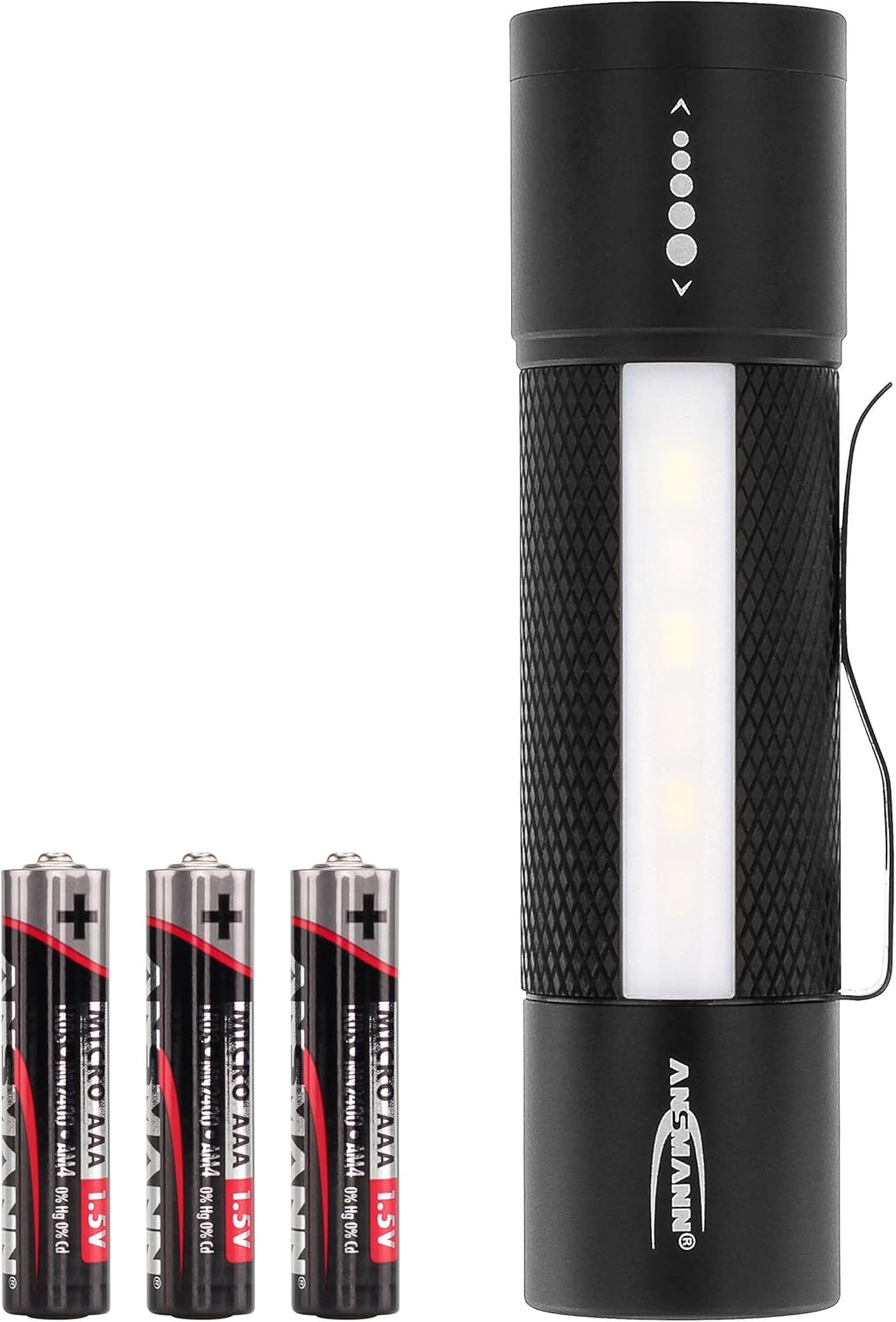 ANSMANN Future 3in1 LED Flashlight showing its powerful magnetic base for hands-free use.