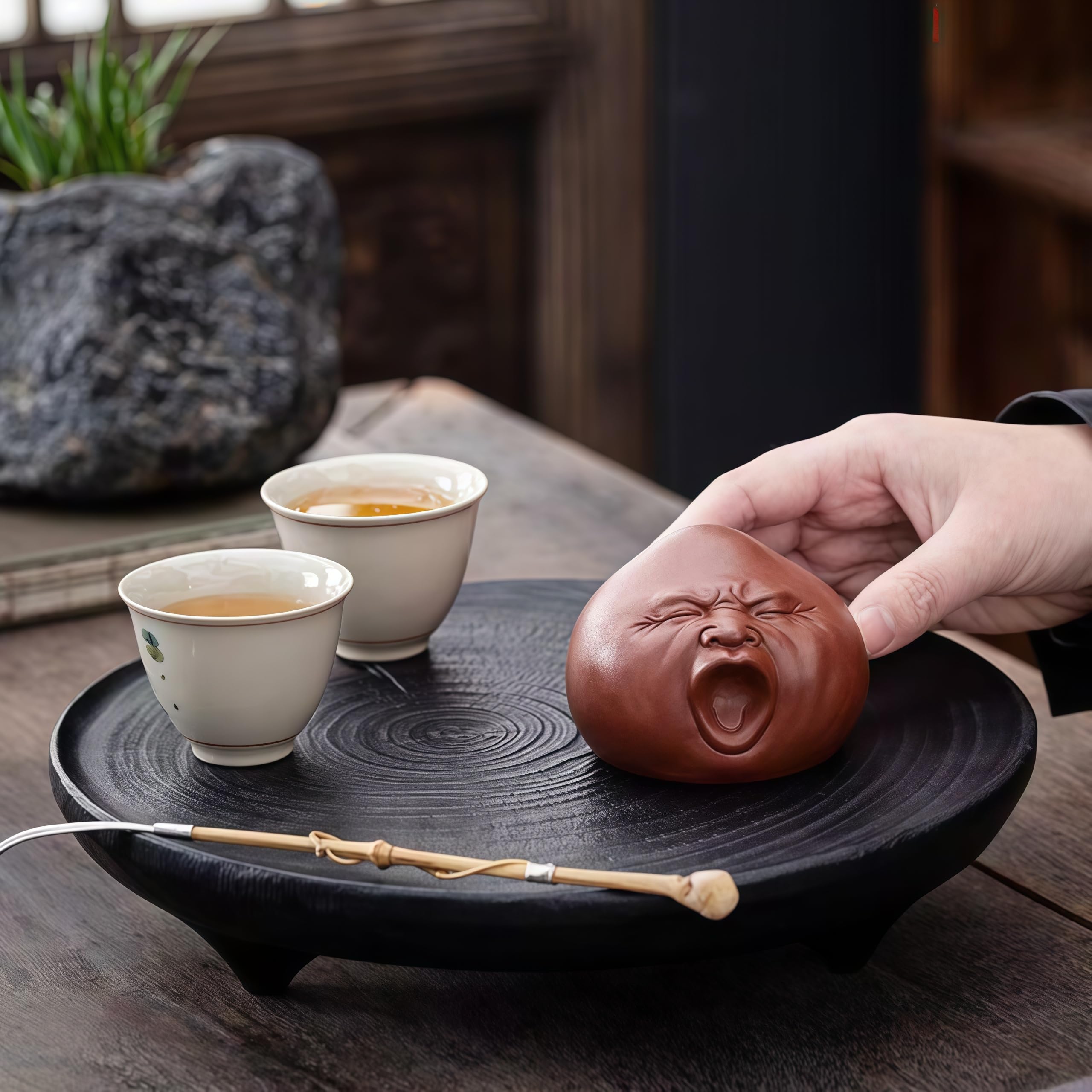 Dianreno Handmade Purple Clay Tea Pet with Gift Box,Funny Yawning Bald Monk Chinese Tea Pet Sculpture for Tea Ceremony & Meditation Accessories,Kung Fu Tea Art