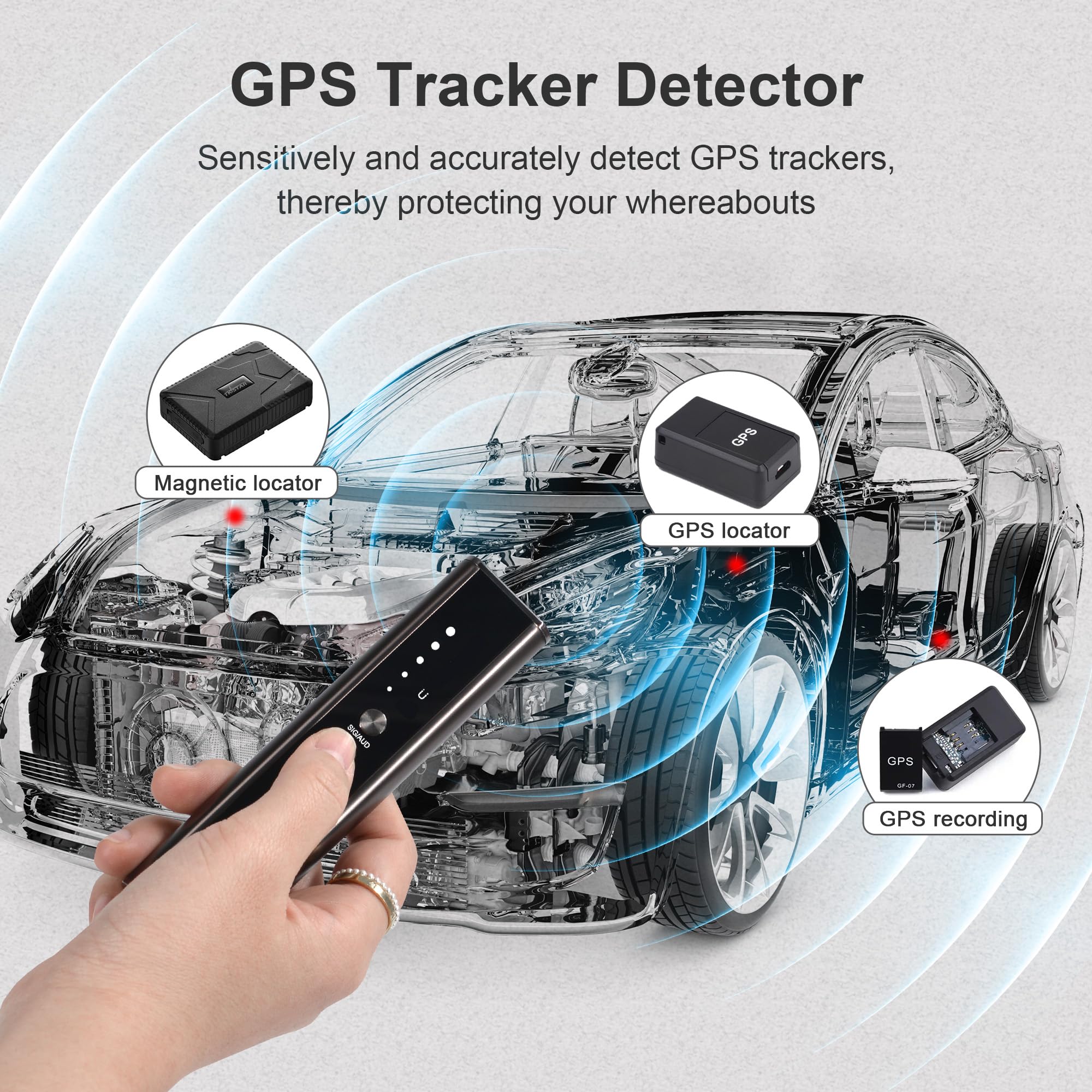 [2025 VER] Detector de dispositivo oculto, detectores de cámara oculta con alarma de sonido de vibración, buscador de cámara con linterna, detector de rastreador GPS para automóvil, detector de 5