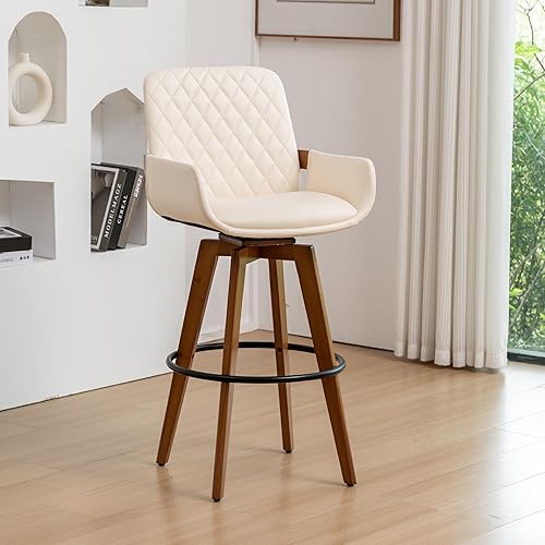 Juego de 1 taburetes giratorios de altura de barra de 30 pulgadas, modernos de mediados de siglo, taburetes de bar tapizados de piel sintética con