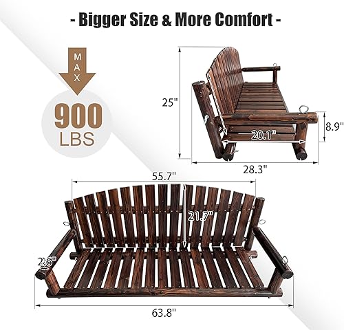 Miniatura 3 de Columpio de madera rústica de madera de 5 pies, resistente 900 libras, banco colgante al aire libre para patio, jardín, patio, madera de abeto