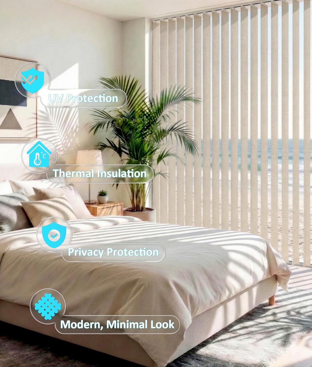 Room Darkening Vertical Blinds Replacement Slats, Easy-Cut UV Blocking & Anti-Wrinkle Polyester Fabric Vertical Blinds for Sliding Glass Doors & Windows, 82.5" x 3.5", 25 Pack, Beige