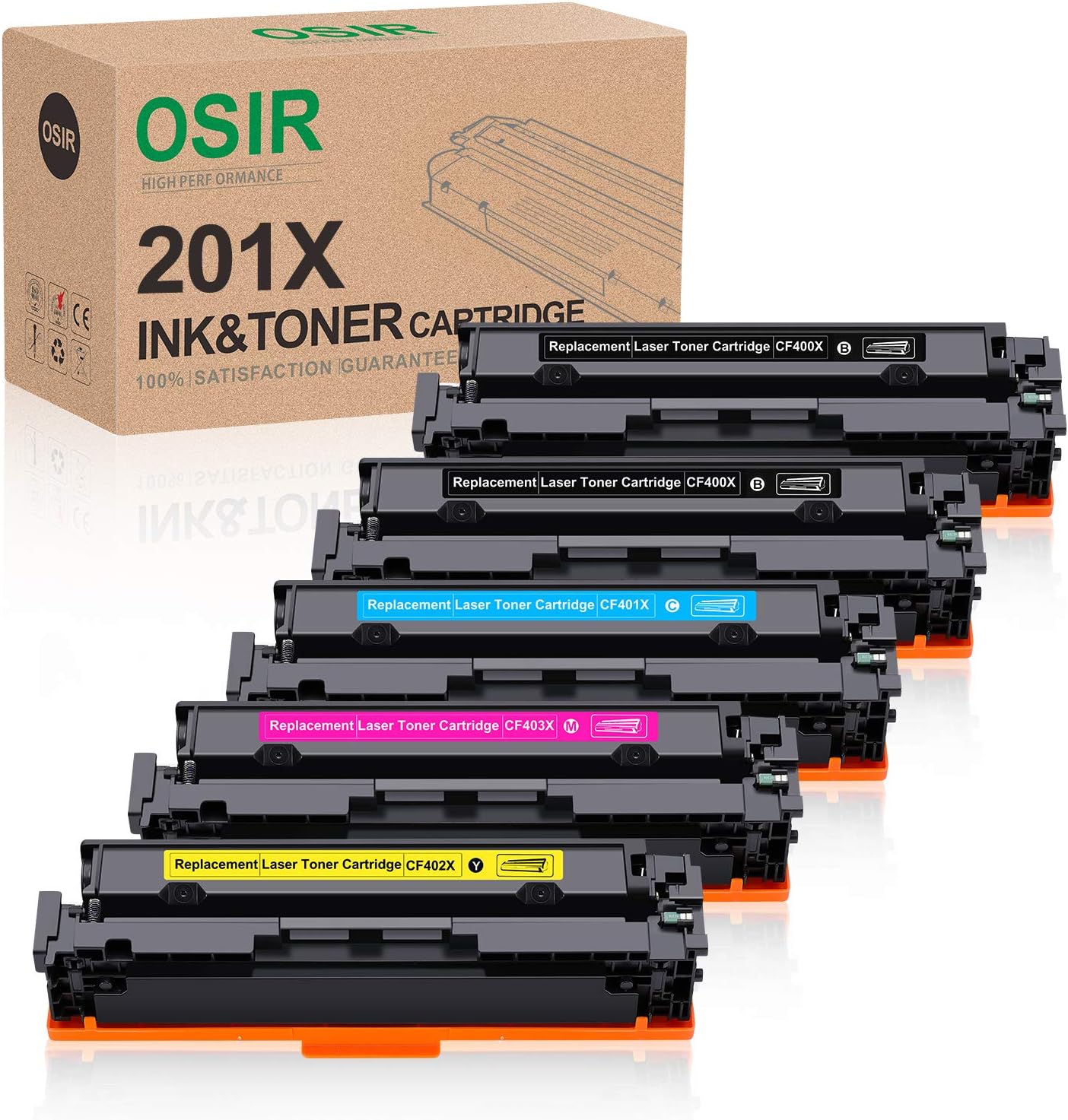 OSIR Compatible Toner Cartridge Replacement for HP 201X 201A H-CF400X H-CF401X H-CF402X H-CF403X Use with Color Laserjet Pro MFP M277dw M252dw M277 M277n M252n M277c6 M274n Printer 5-Pack