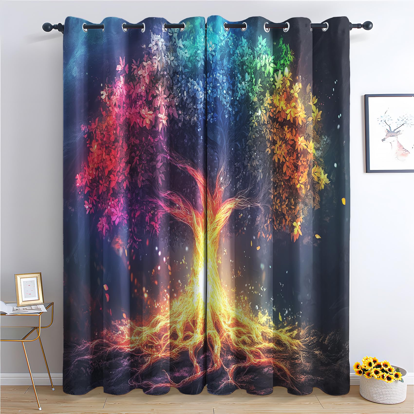 NIYAKA Tree of Life Curtain Blackout, Fantasy Botanical Curtains 42x63, Living Room & Bedroom Decor Drapes, Thermal Insulated Eyelet Window Treatments 63 Drop, 2 Panels LSZ&01